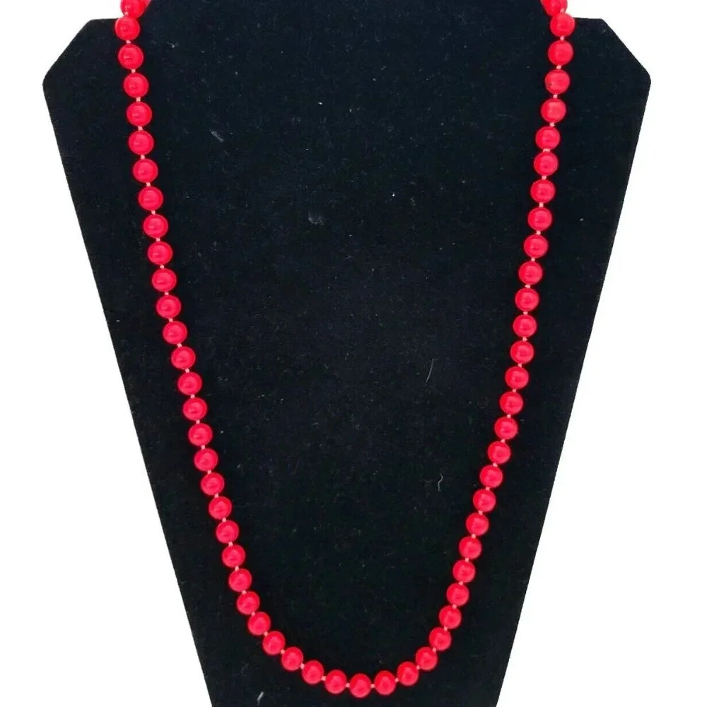 Vintage Estate Red Bead Necklace Round 30"